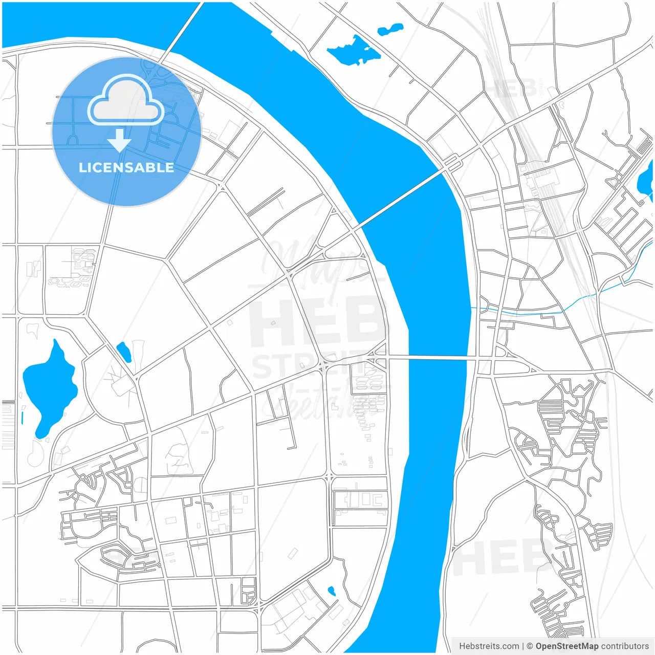 Zhuzhou, Hunan, China, city map with high resolution roads.