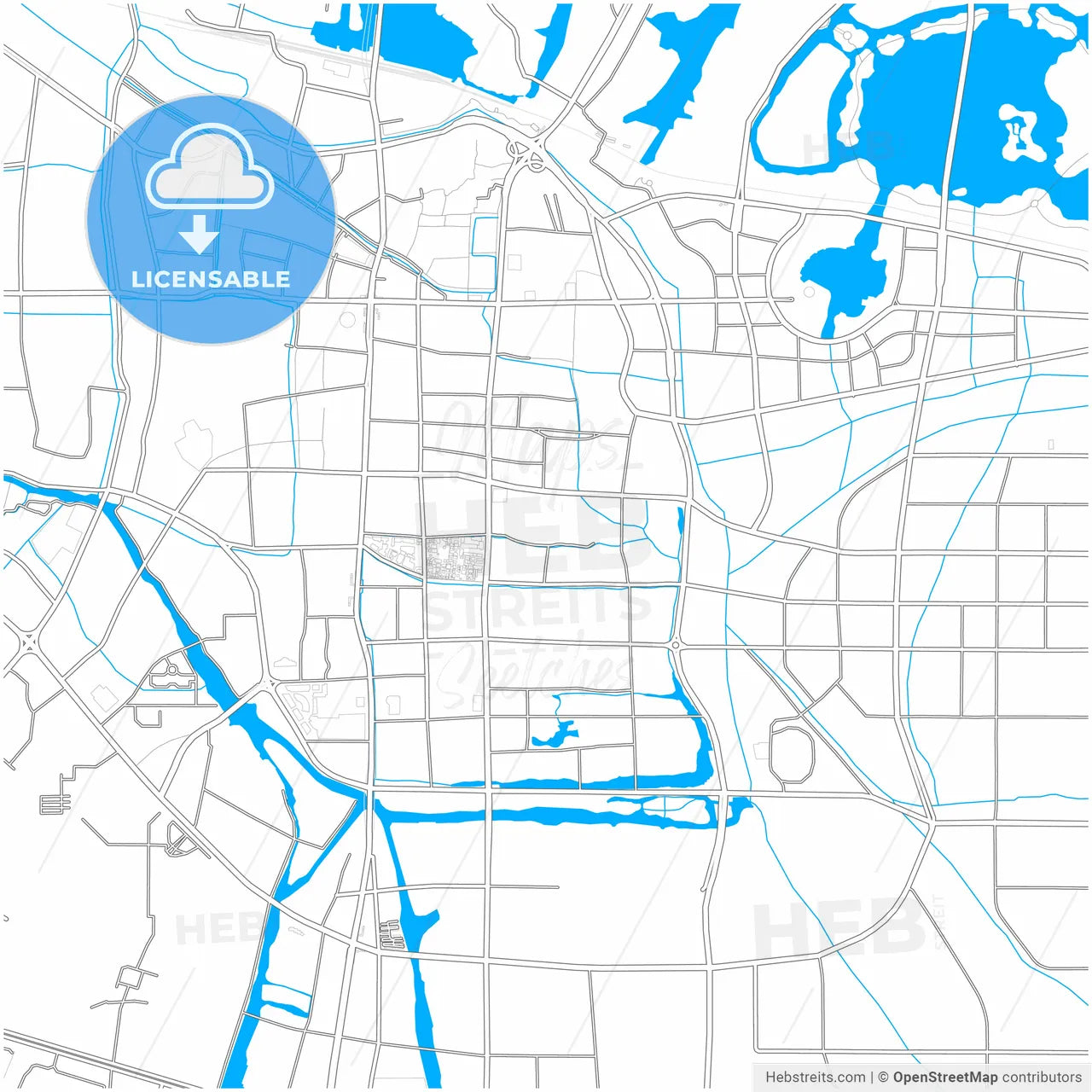 Shaoxing, Zhejiang, China, city map with high resolution roads.