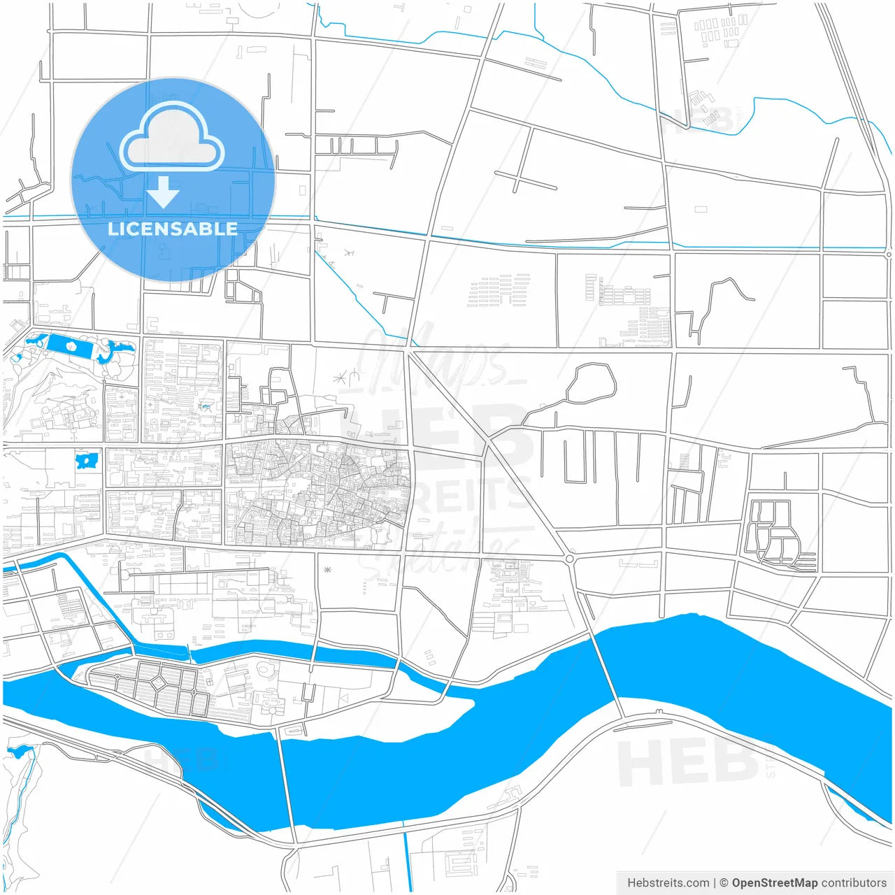 Lhasa, Tibet, China, city map with high resolution roads.