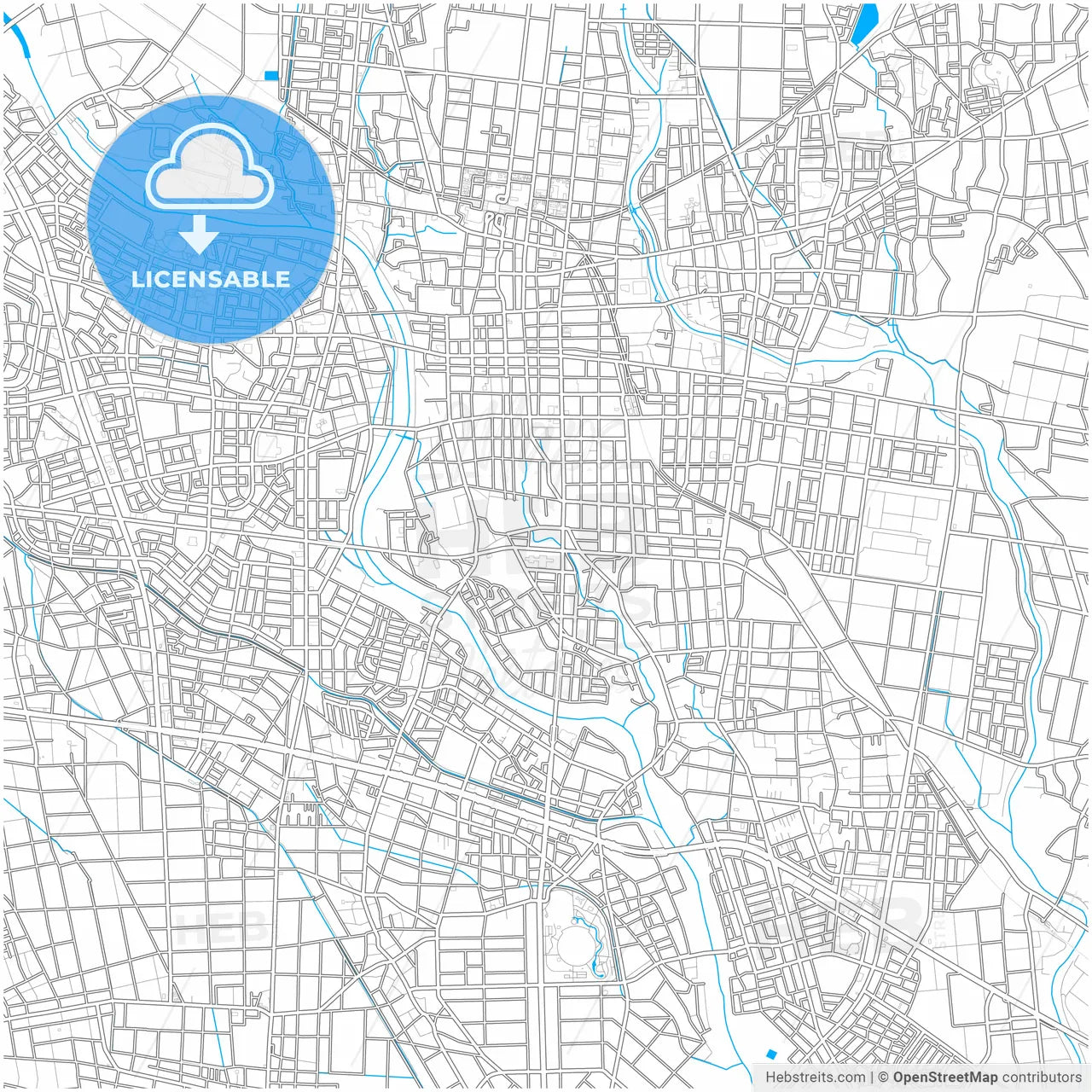 Isesaki, Gunma, Japan, city map with high resolution roads.
