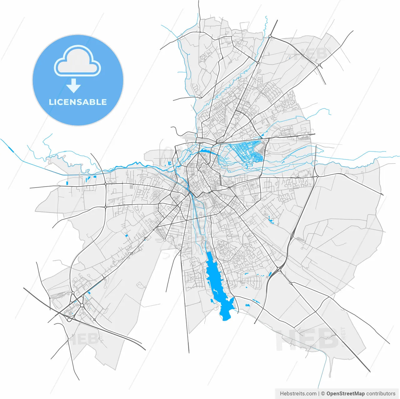 Bourges, Cher, France, high resolution vector map - Instant download PDF and JPG