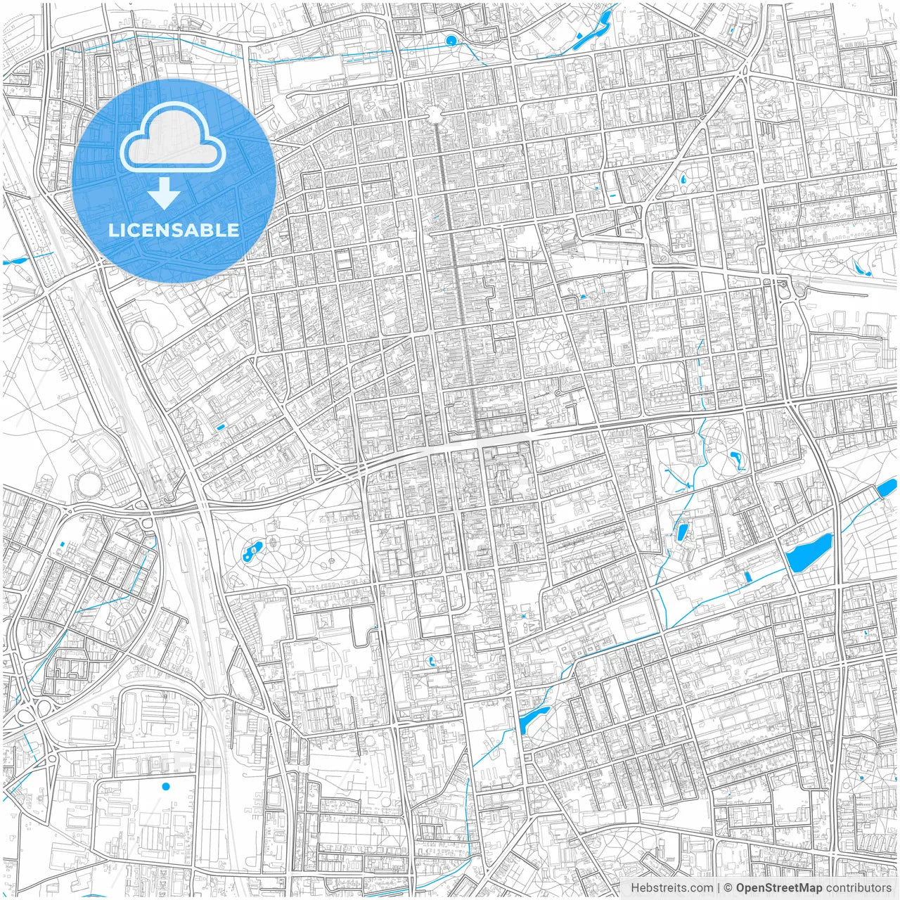 Łódź, Łódź, Poland, city map with high resolution roads.