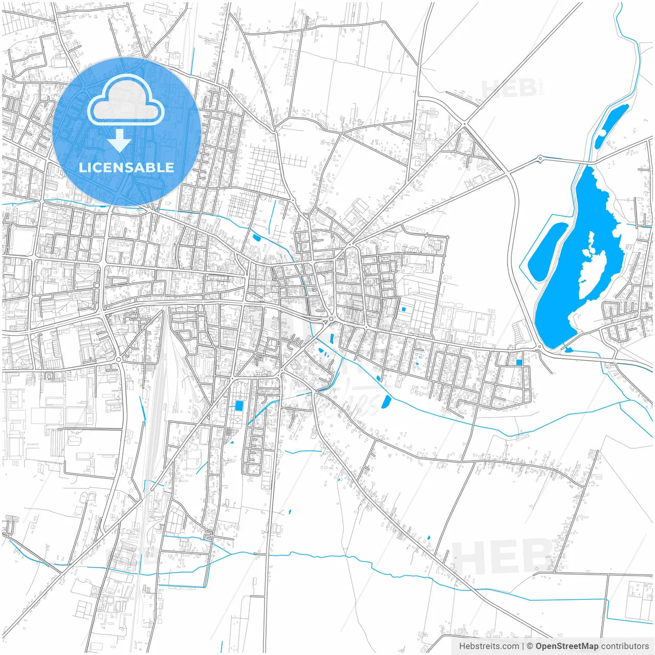 Piotrków Trybunalski, Łódź, Poland, city map with high resolution roads.