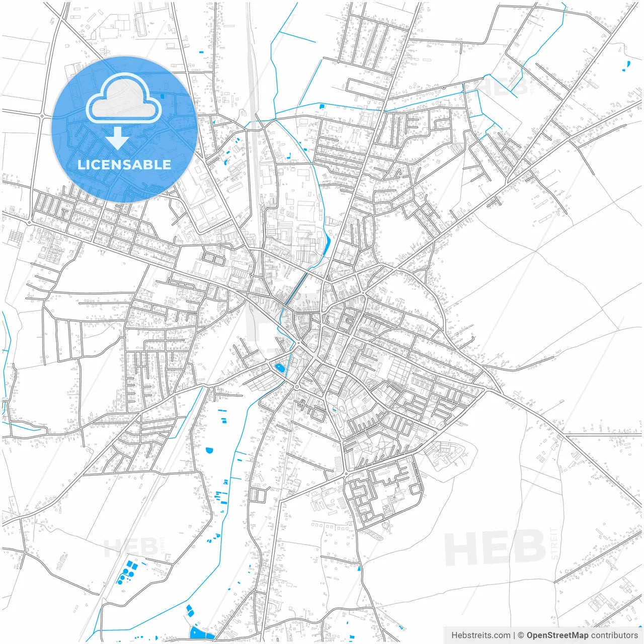 Radomsko, Łódź, Poland, city map with high resolution roads.