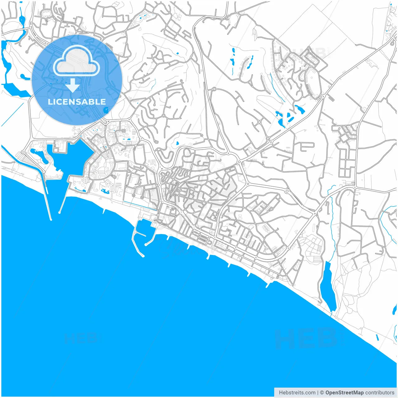 Quarteira, Faro, Portugal, city map with high resolution roads.