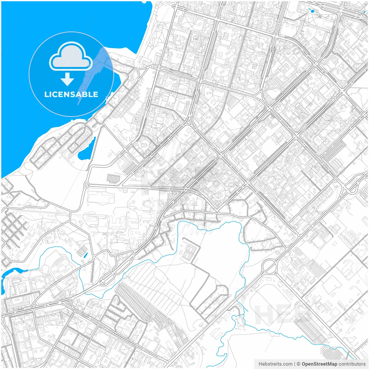 Naberezhnye Chelny, Republic of Tatarstan, Russia, city map with high resolution roads.