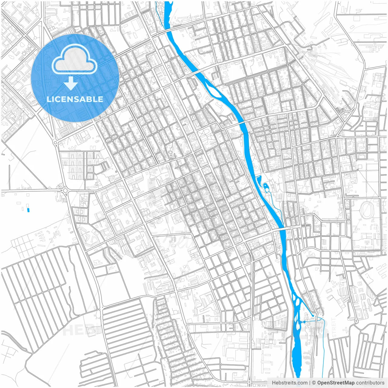 Vladikavkaz, Republic of North Ossetia-Alania, Russia, city map with high resolution roads.