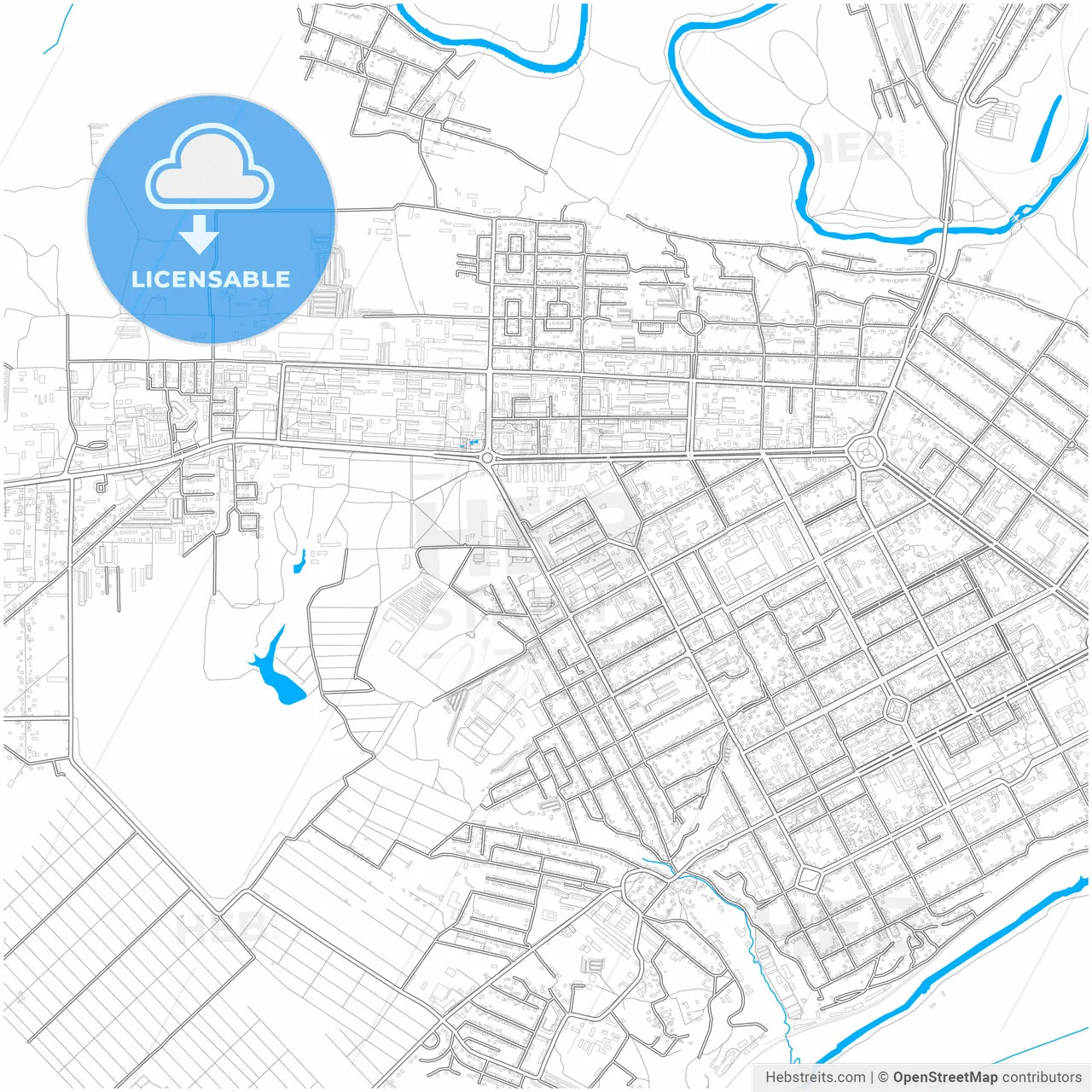 Novocherkassk, Rostov Oblast, Russia, city map with high resolution roads.