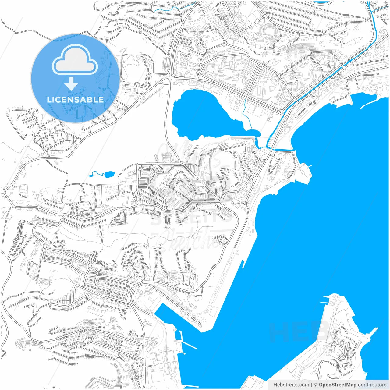 Nakhodka, Primorsky Krai, Russia, city map with high resolution roads.