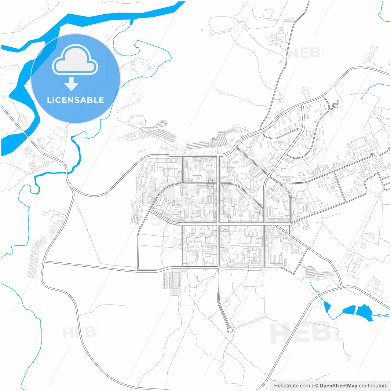 Neryungri, Sakha , Russia, city map with high resolution roads.