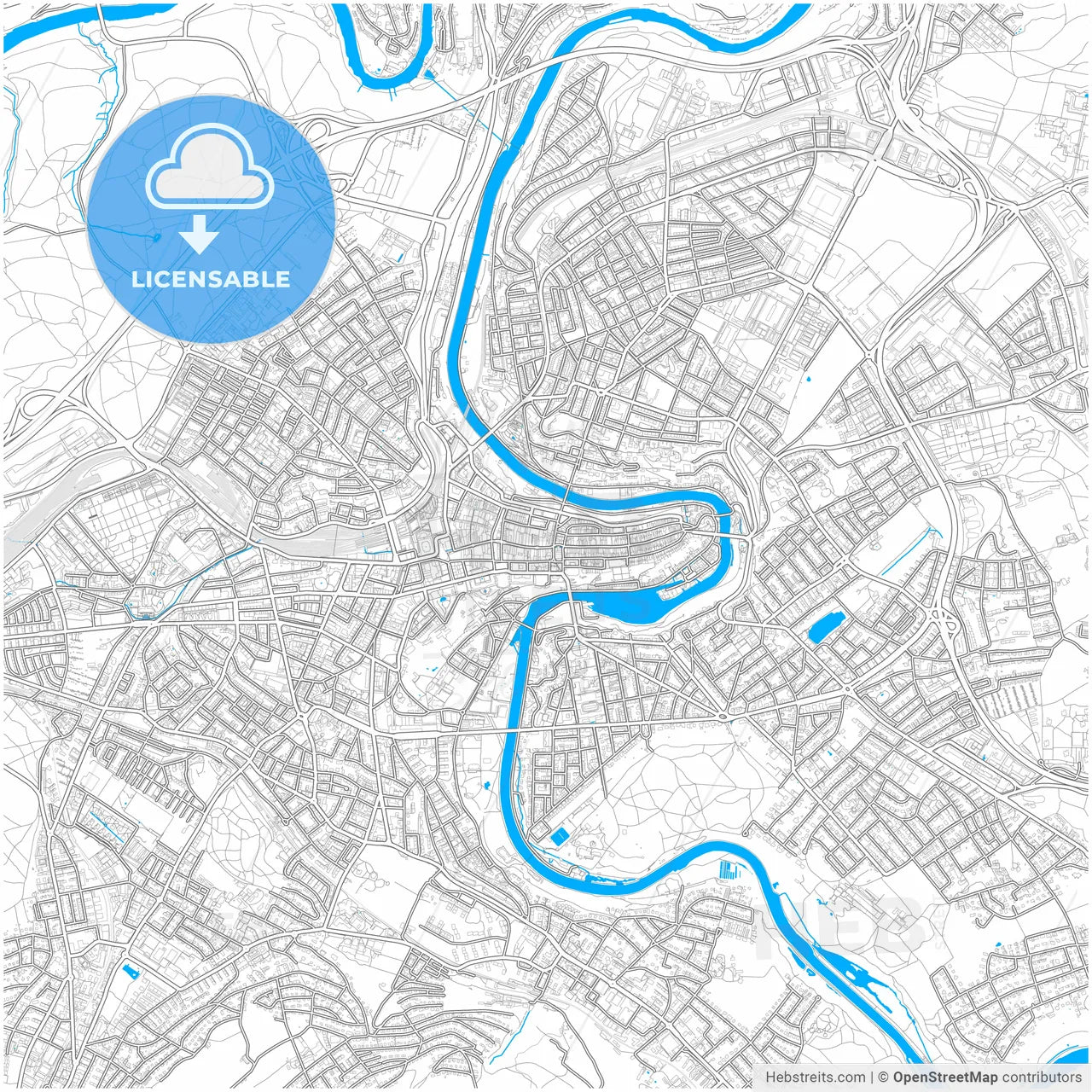 Bern, Switzerland, city map with high resolution roads.