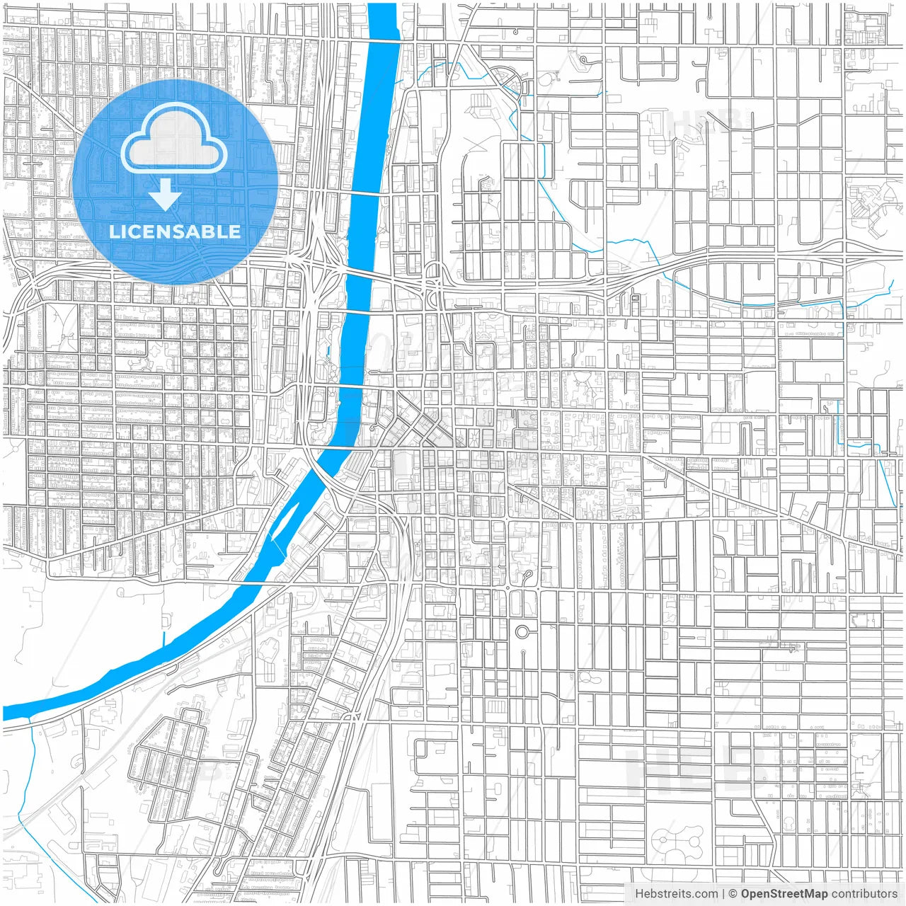 Grand Rapids, Michigan, United States, city map with high resolution roads.