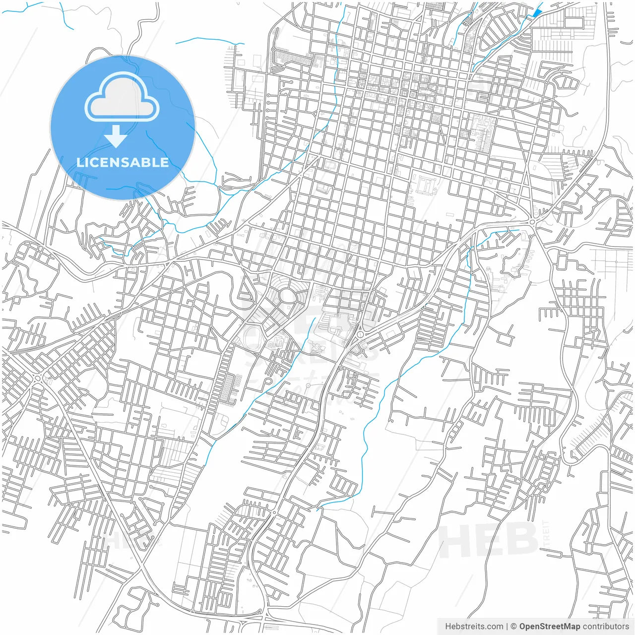 Santa Ana, Santa Ana, El Salvador, city map with high resolution roads.