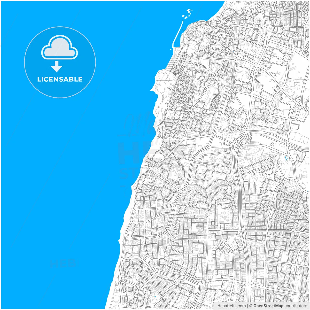 Bat Yam, Tel Aviv, Israel, city map with high resolution roads.