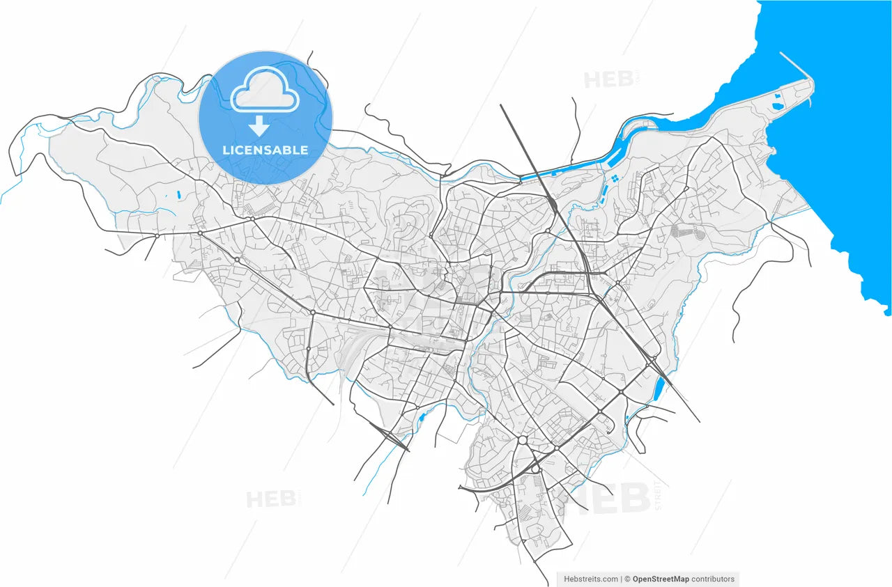 Saint-Brieuc, Côtes-d Armor, France, high resolution vector map - Instant download PDF and JPG
