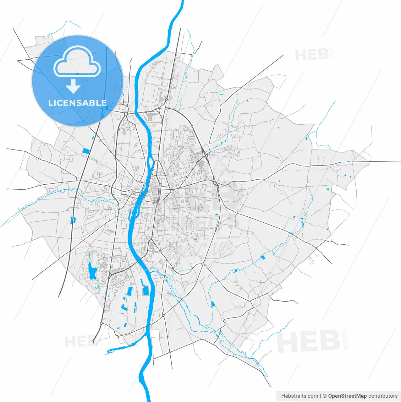 Châtellerault, Vienne, France, high resolution vector map - Instant download PDF and JPG