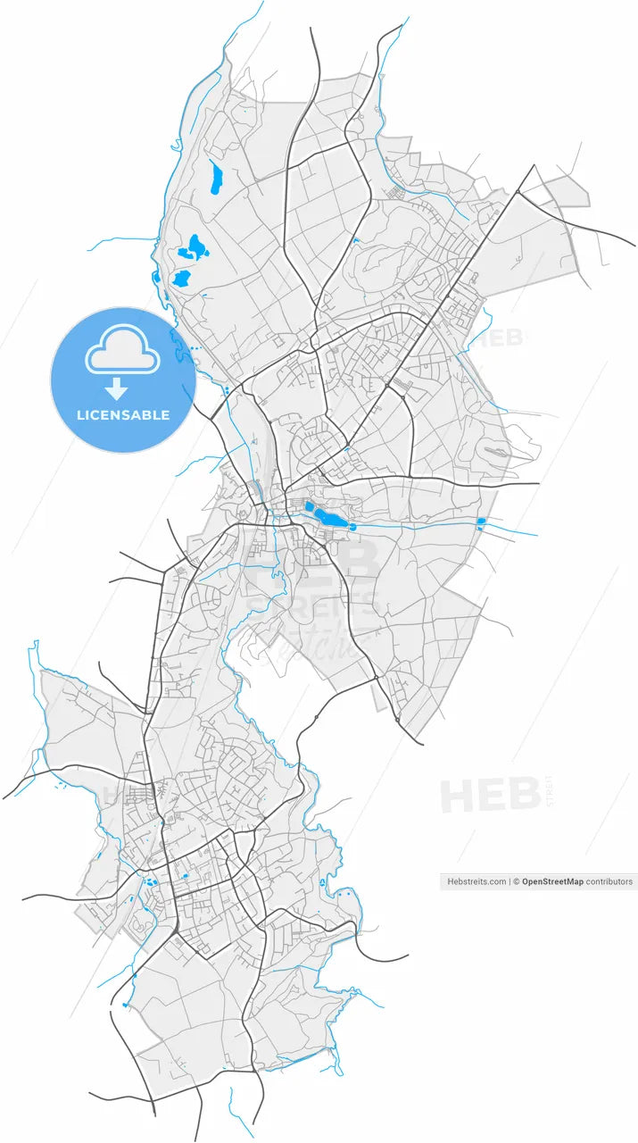 Herzogenrath, North Rhine-Westphalia, Germany, high resolution vector map - Instant download PDF and JPG