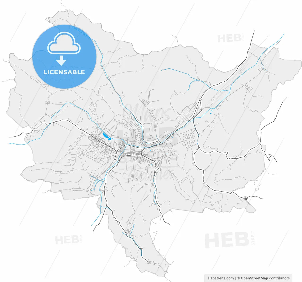 Ózd, Borsod-Abaúj-Zemplén, Hungary, high resolution vector map - Instant download PDF and JPG