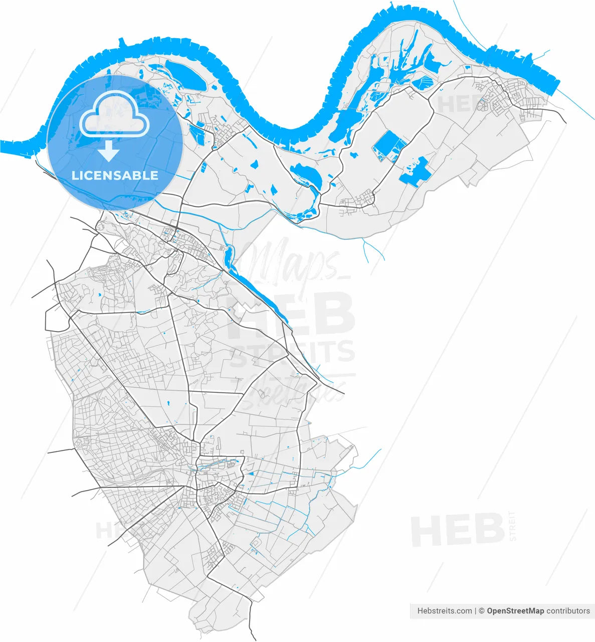 Berg en Dal, Gelderland, Netherlands, high resolution vector map - Instant download PDF and JPG