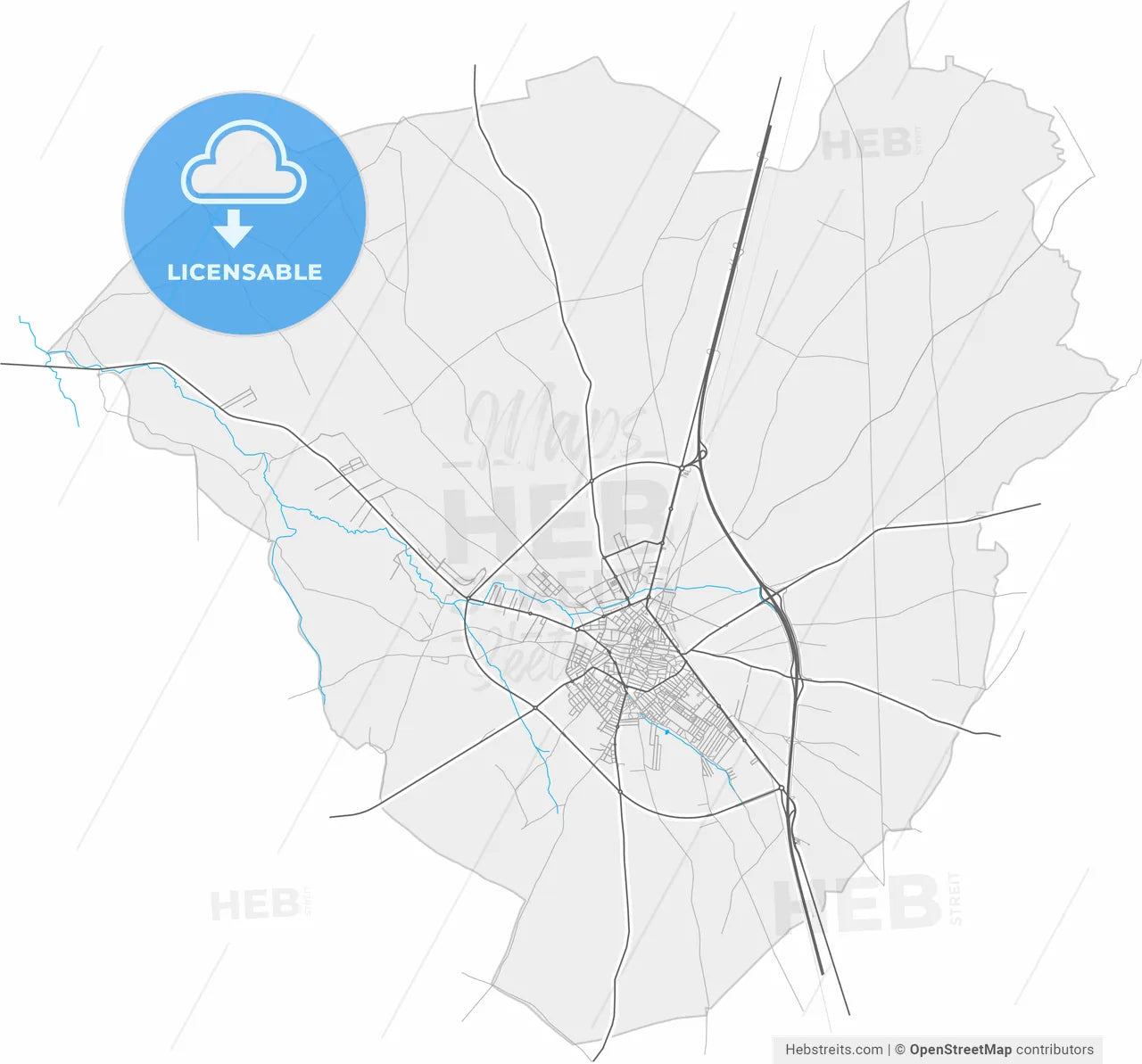 Almendralejo, Badajoz, Spain, high resolution vector map - Instant download PDF and JPG