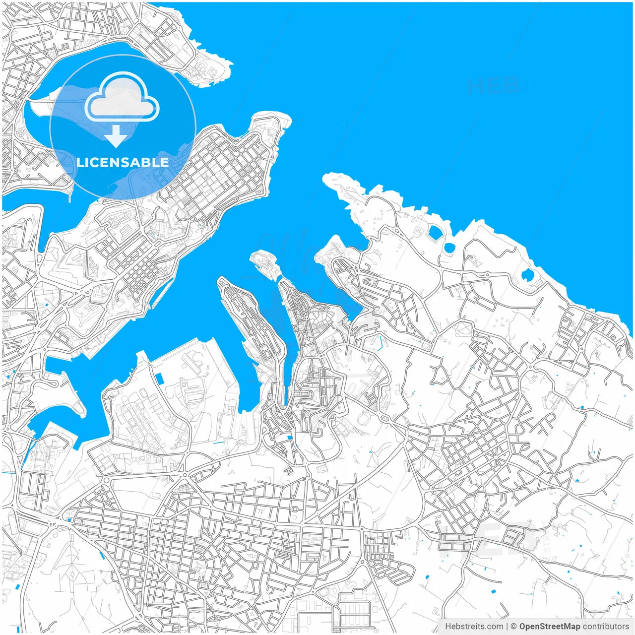 Birgu, South Eastern Region, Malta, city map with high resolution roads.