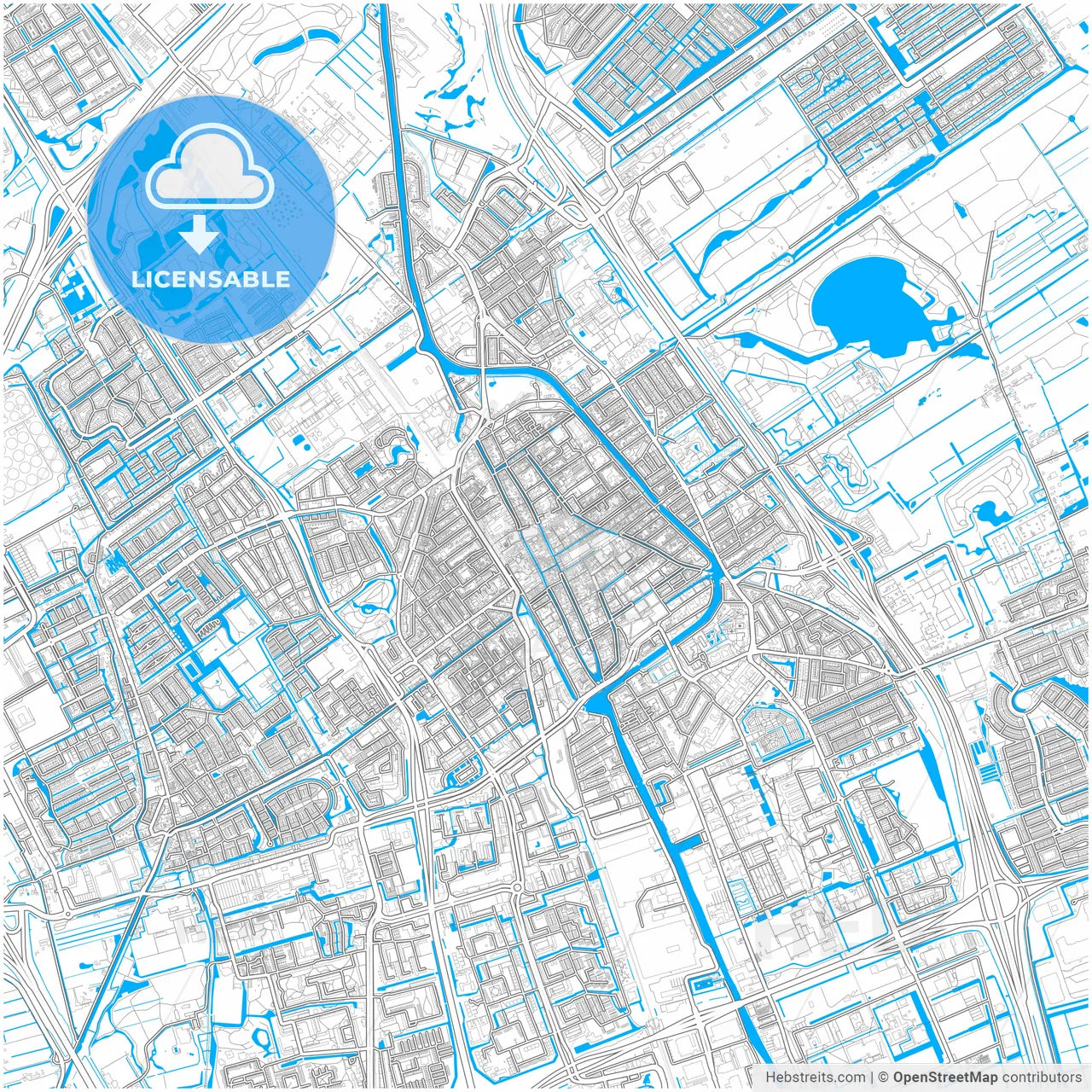 Delft, South Holland, Netherlands, city map with high resolution roads.