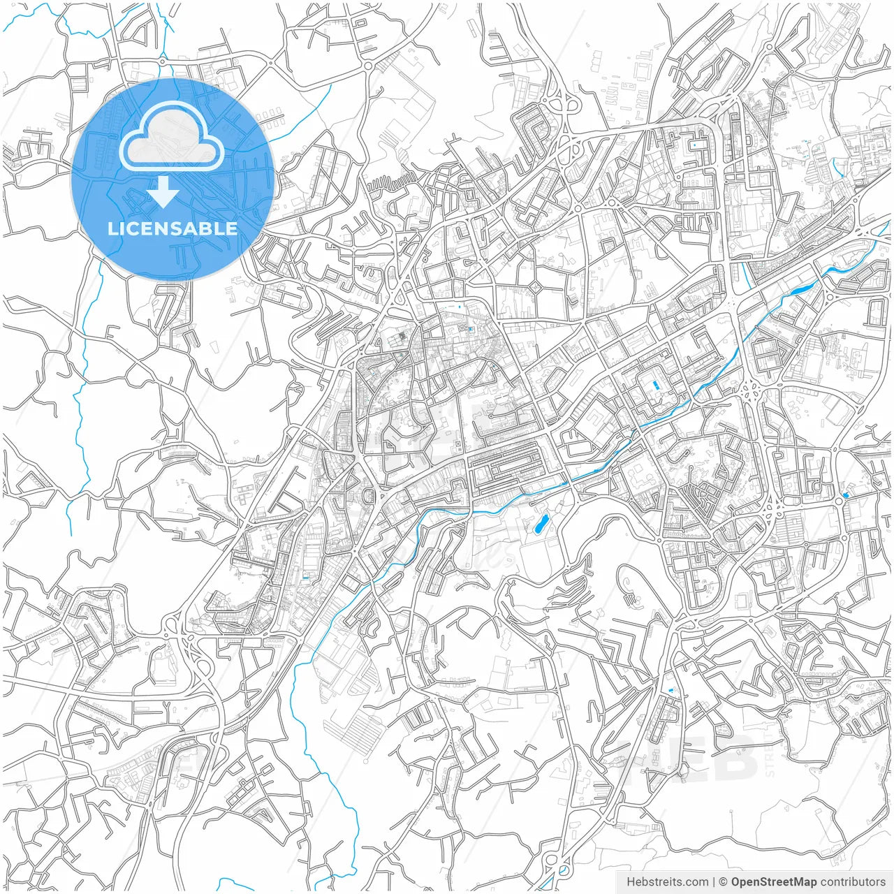 Braga, Braga, Portugal, city map with high resolution roads.