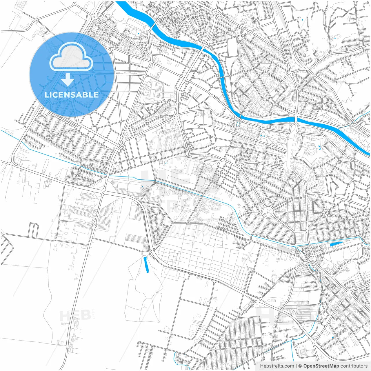 Oradea, Bihor, Romania, city map with high resolution roads.