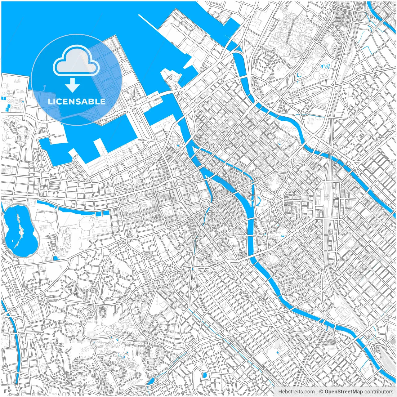 Fukuoka, Fukuoka, Japan, city map with high resolution roads.
