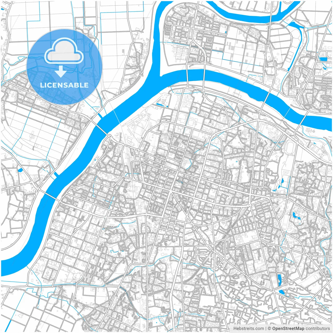 Kurume, Fukuoka, Japan, city map with high resolution roads.