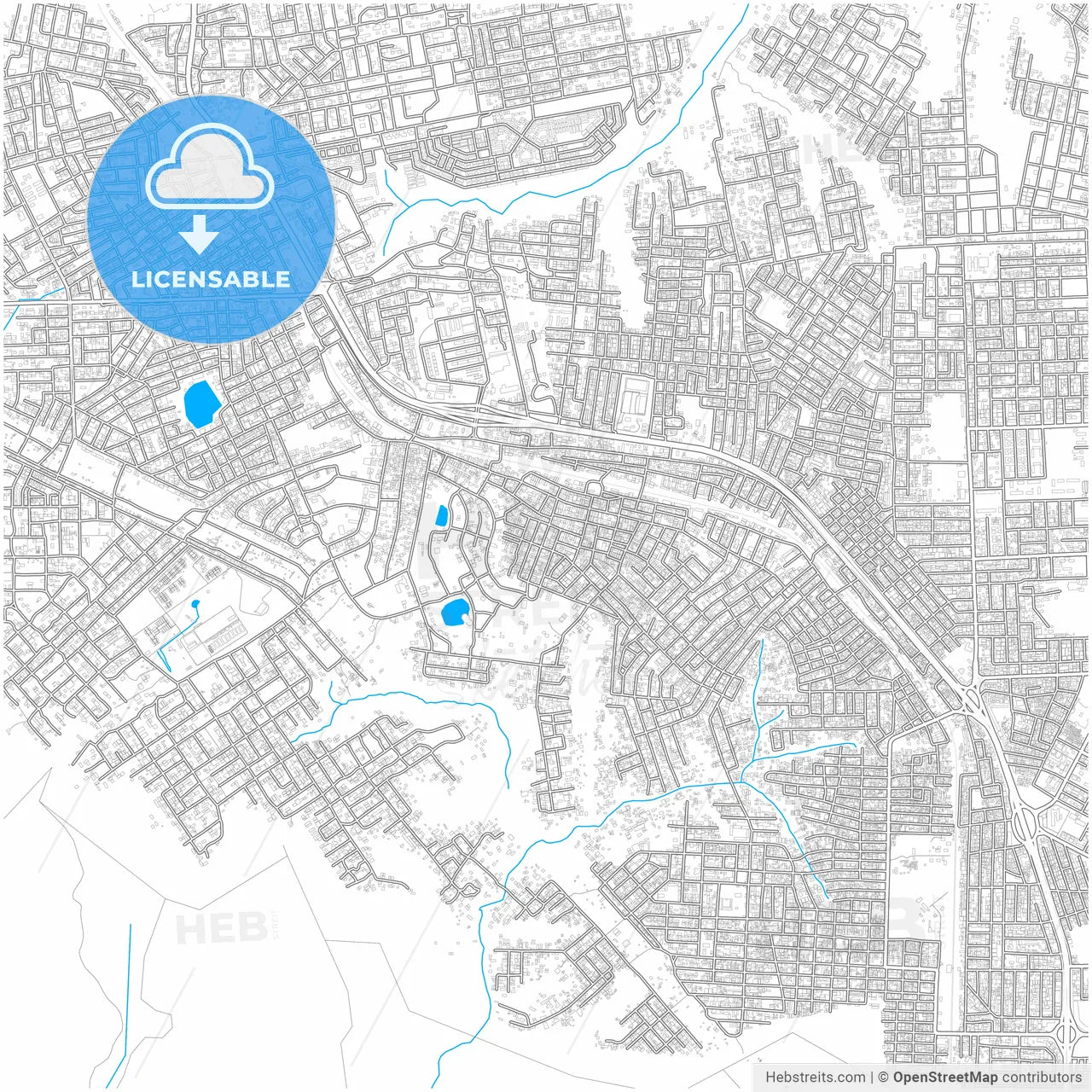 Abobo, Ivory Coast, city map with high resolution roads.