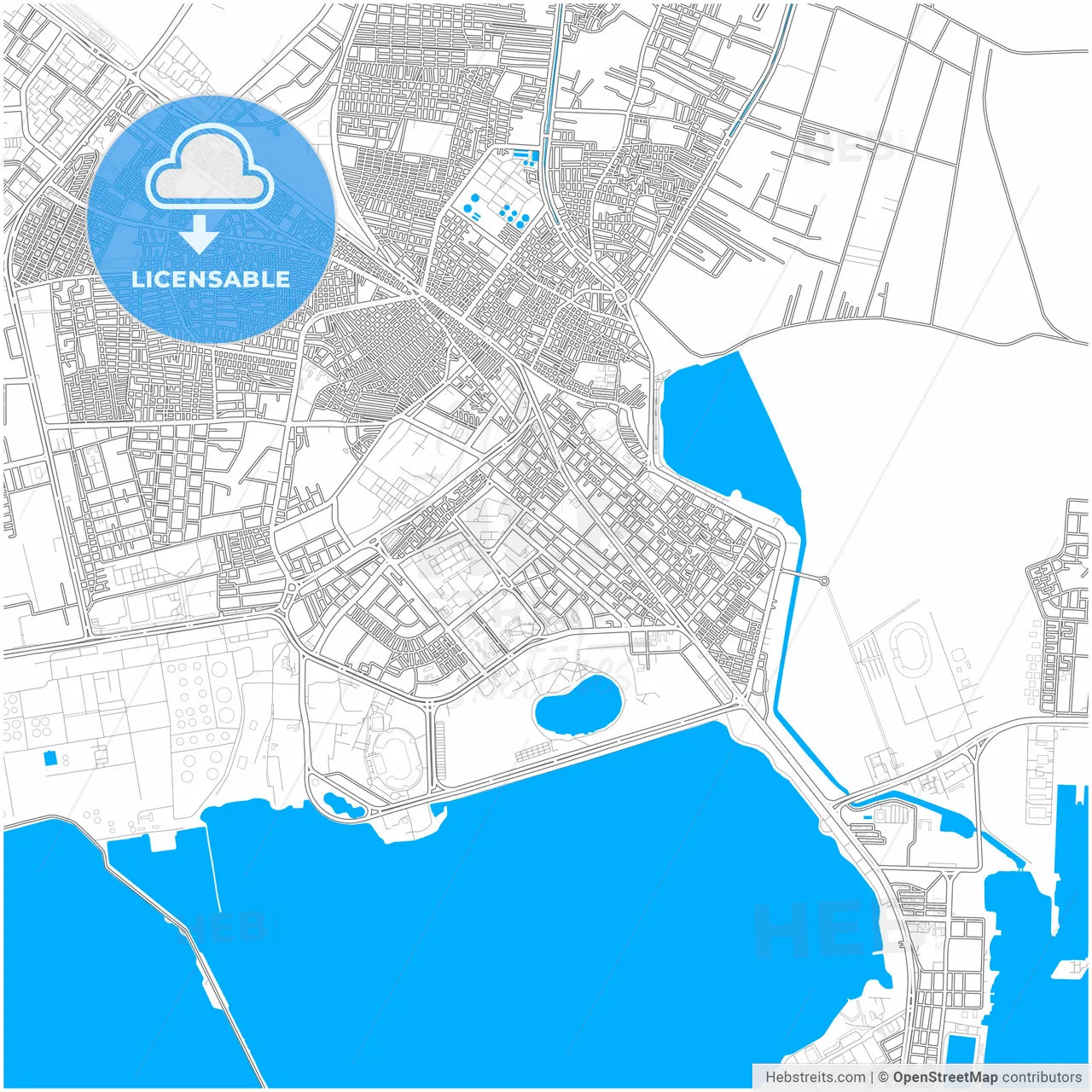 Suez, Egypt, city map with high resolution roads.