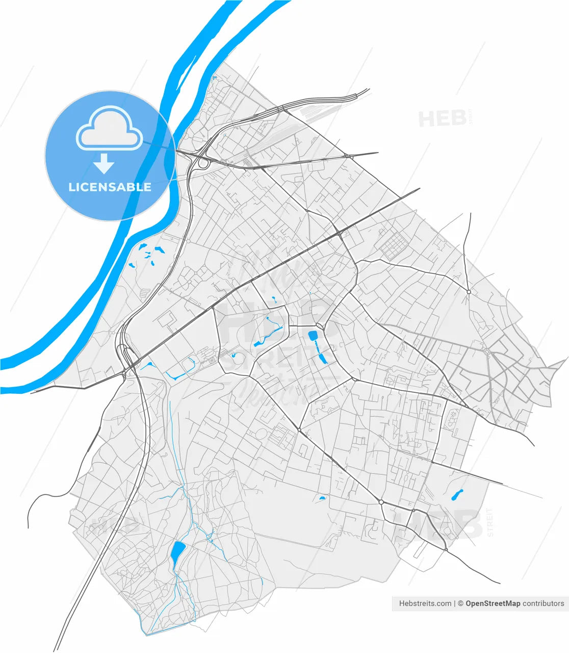 Rueil-Malmaison, Hauts-de-Seine, France, high resolution vector map - Instant download PDF and JPG