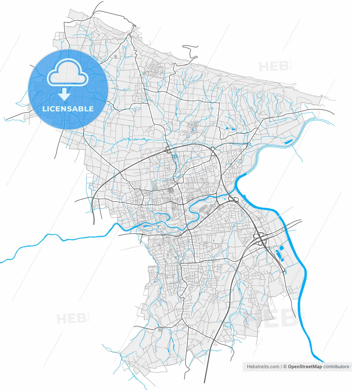 Bad Oeynhausen, North Rhine-Westphalia, Germany, high resolution vector map - Instant download PDF and JPG