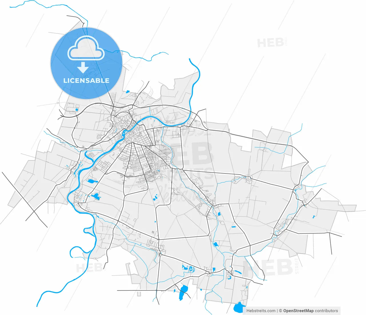 Bernburg (Saale), Saxony-Anhalt, Germany, high resolution vector map - Instant download PDF and JPG