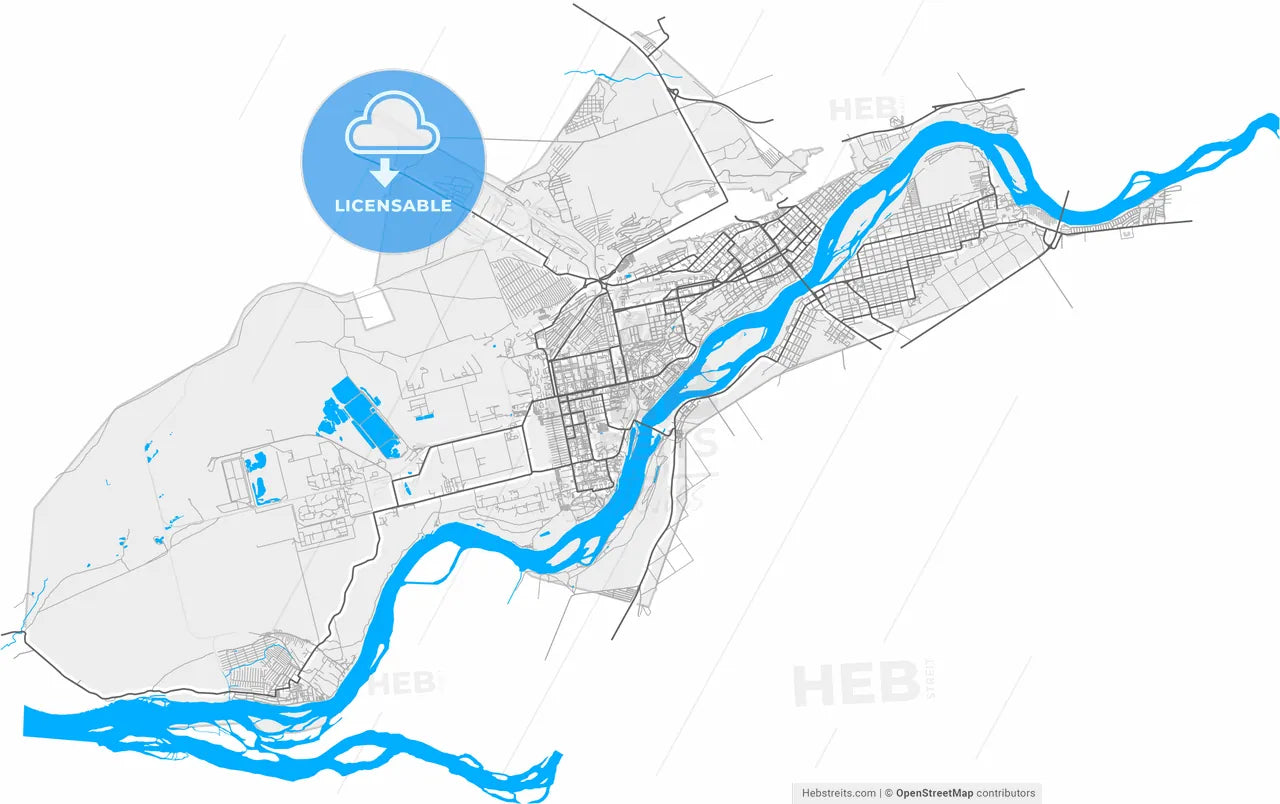 Biysk, Altai Krai, Russia, high resolution vector map - Instant download PDF and JPG