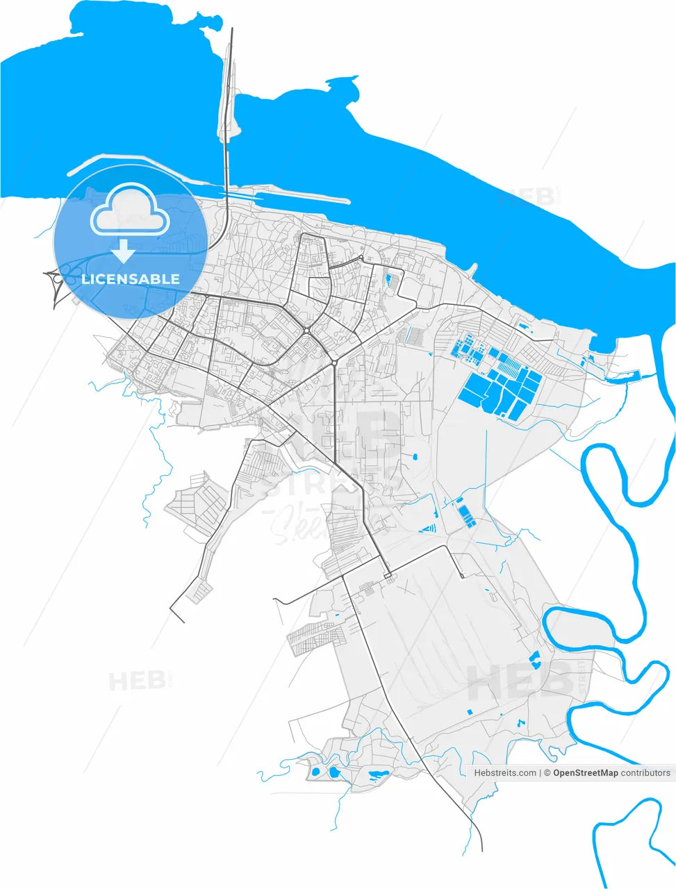 Novocheboksarsk, Chuvash Republic, Russia, high resolution vector map - Instant download PDF and JPG