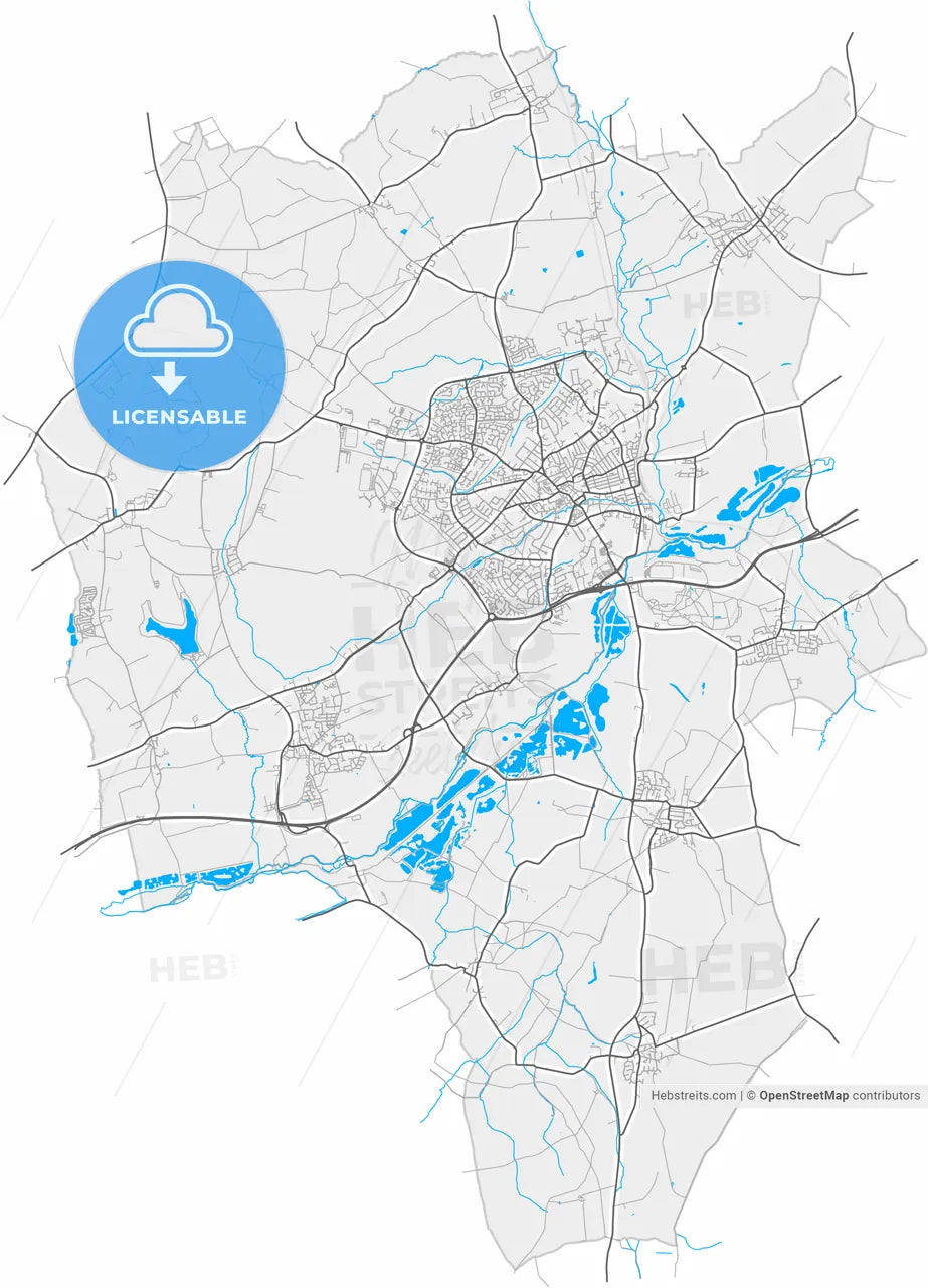 Wellingborough, East Midlands, England, high resolution vector map - Instant download PDF and JPG