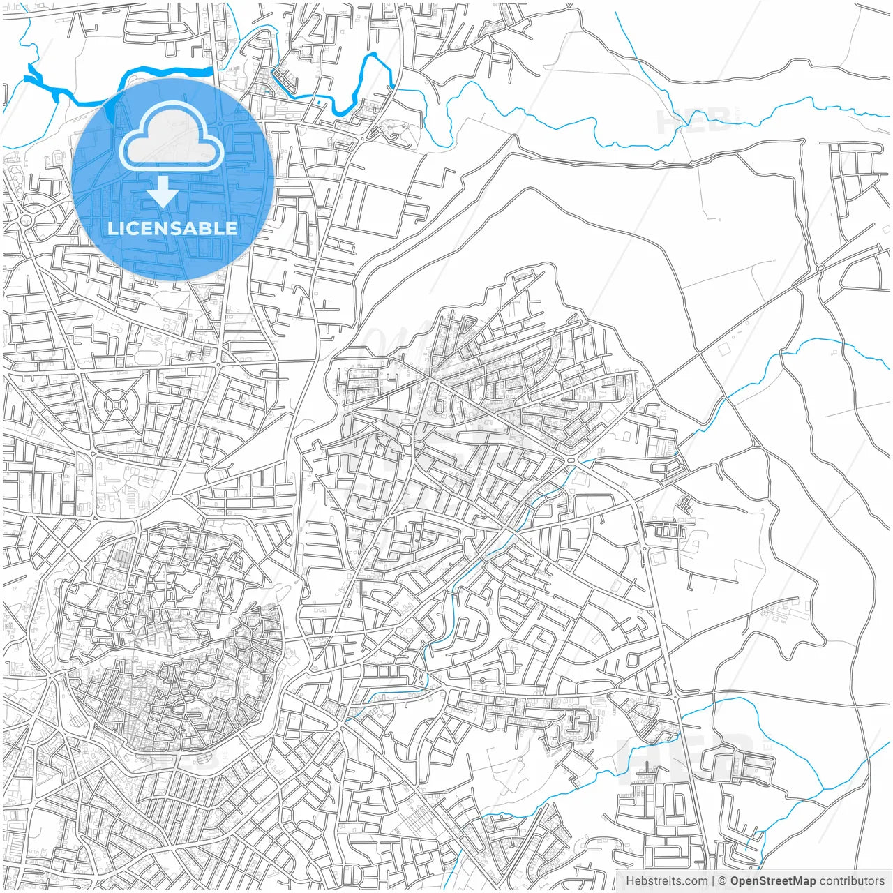Nicosia, Cyprus, city map with high resolution roads.