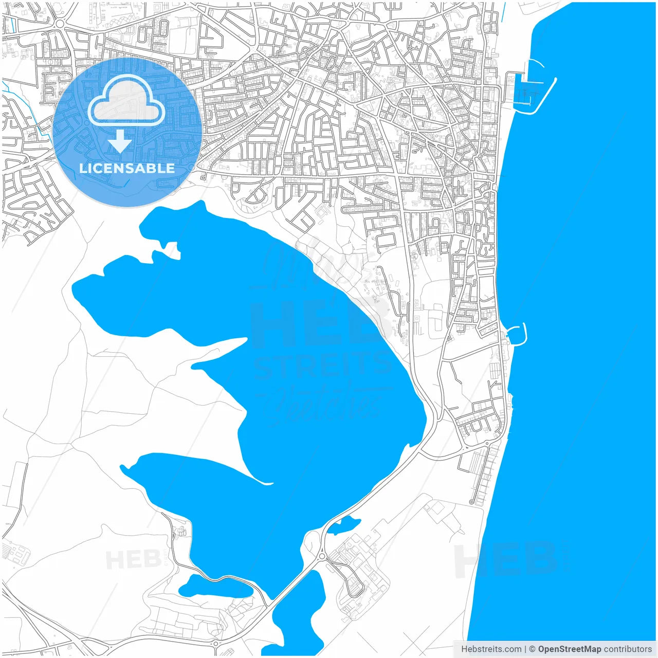 Larnaca, Cyprus, city map with high resolution roads.