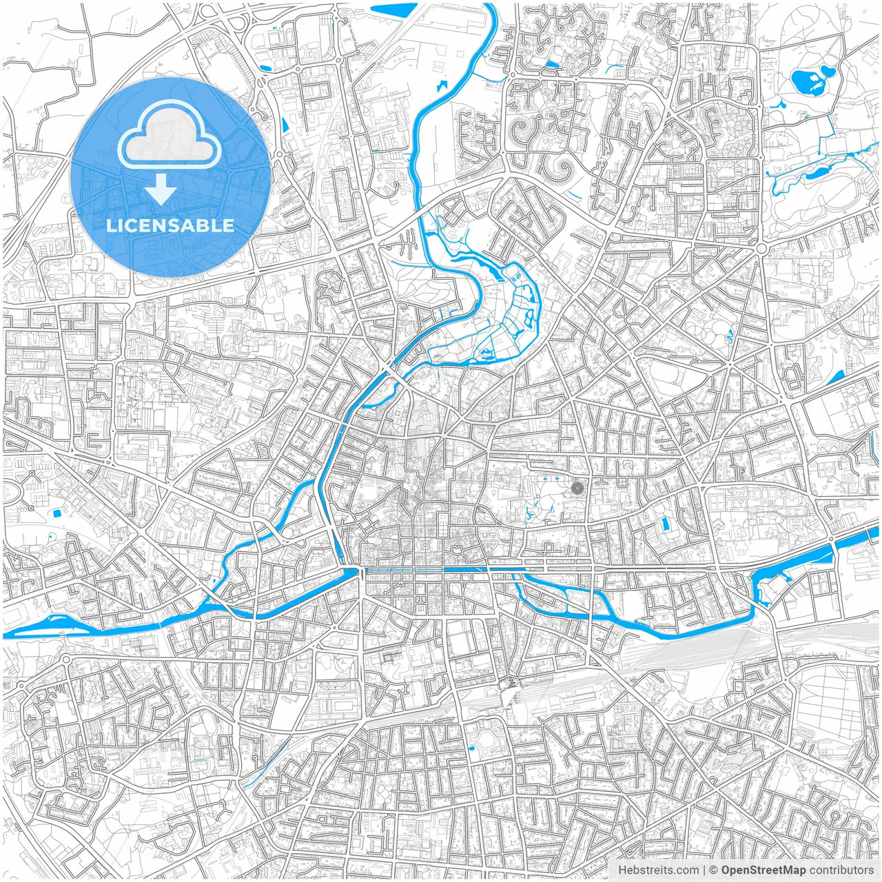 Rennes, Ille-et-Vilaine, France, city map with high resolution roads.