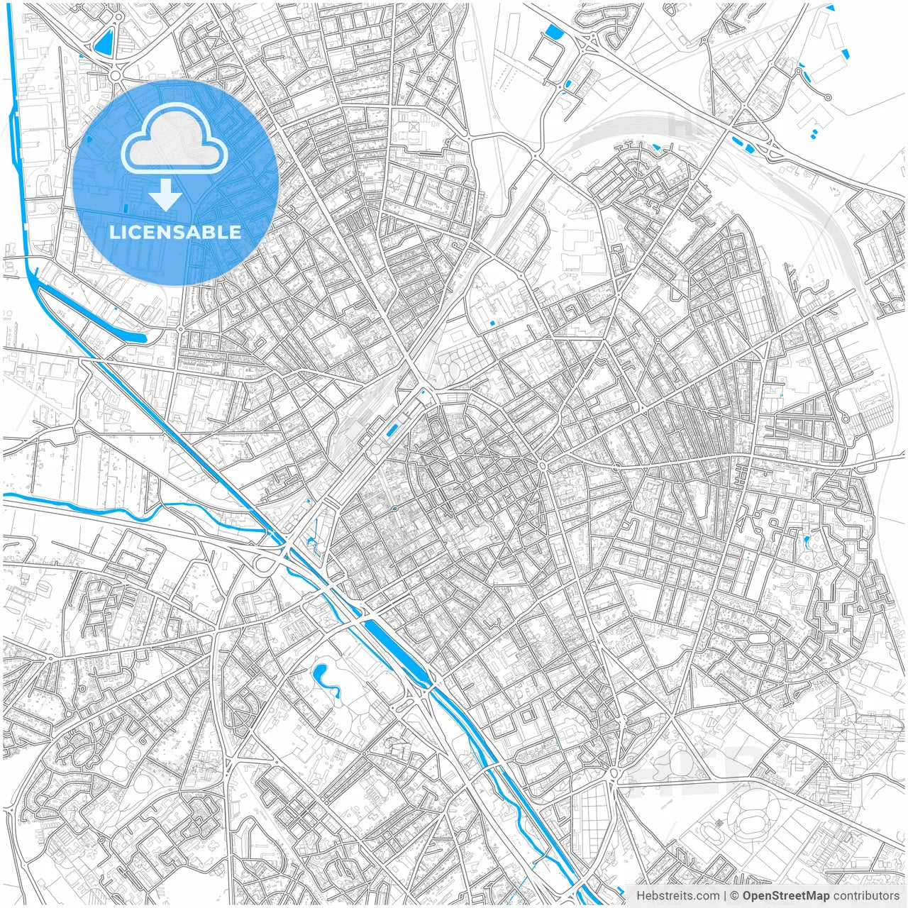 Reims, Marne, France, city map with high resolution roads.