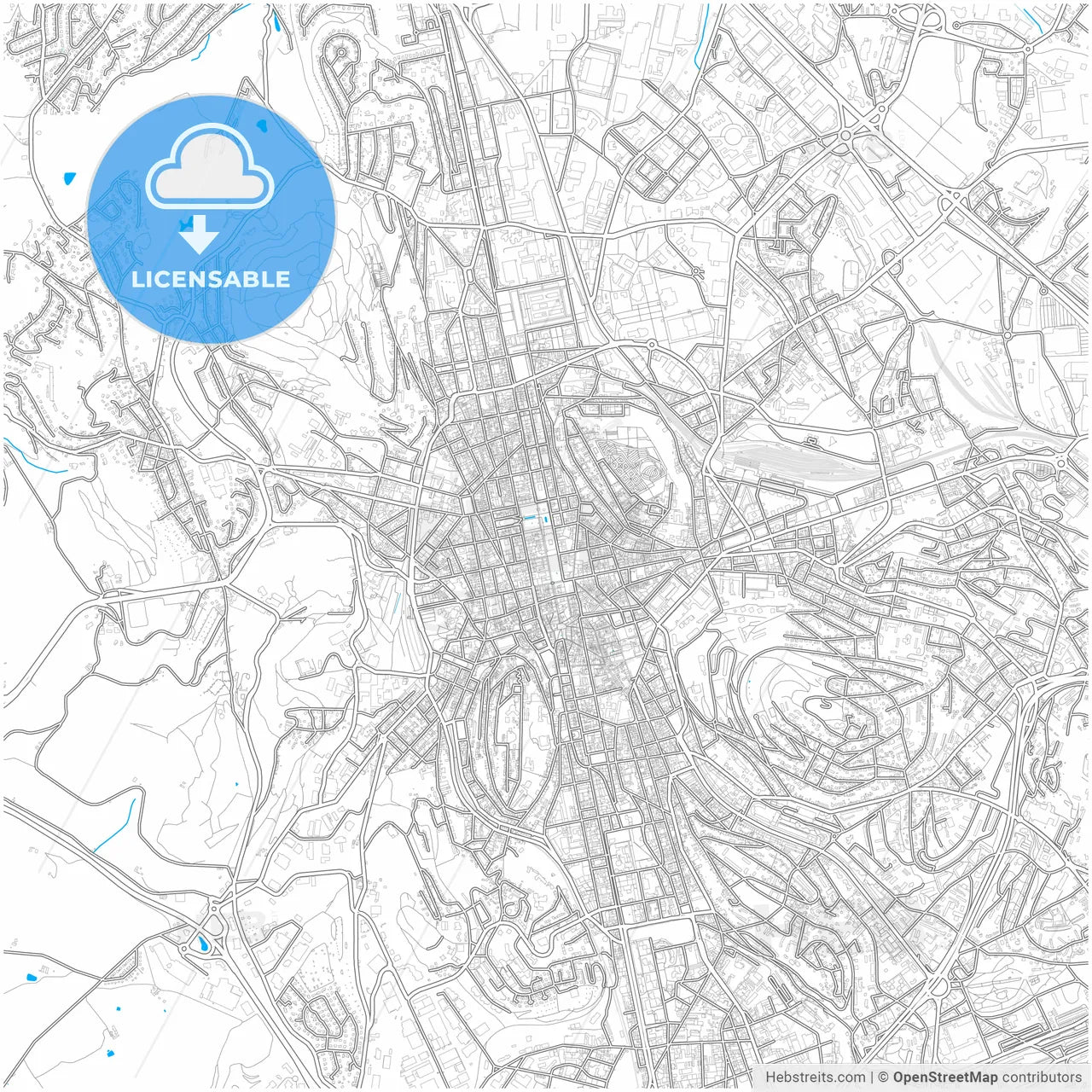 Saint-Étienne, Loire, France, city map with high resolution roads.