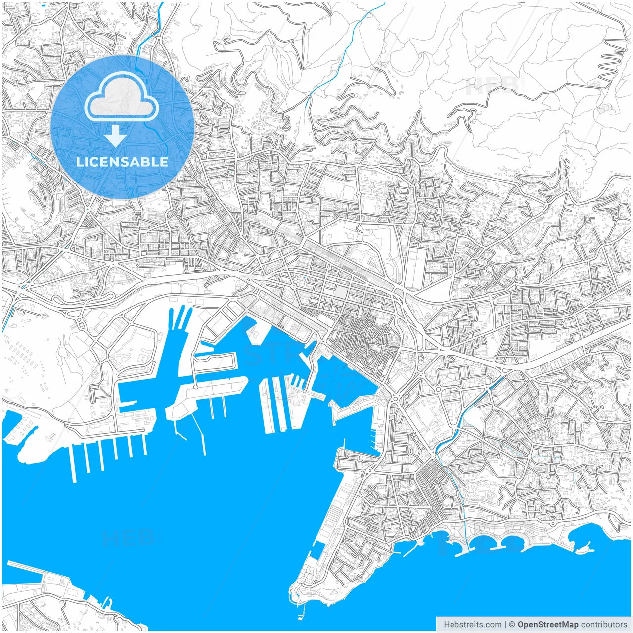 Toulon, Var, France, city map with high resolution roads.