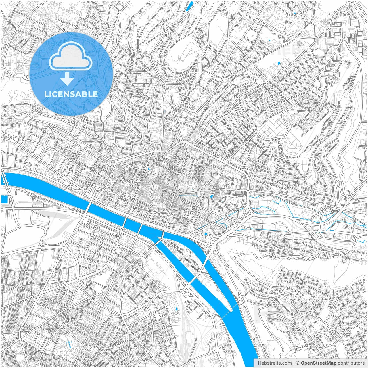 Rouen, Seine-Maritime, France, city map with high resolution roads.