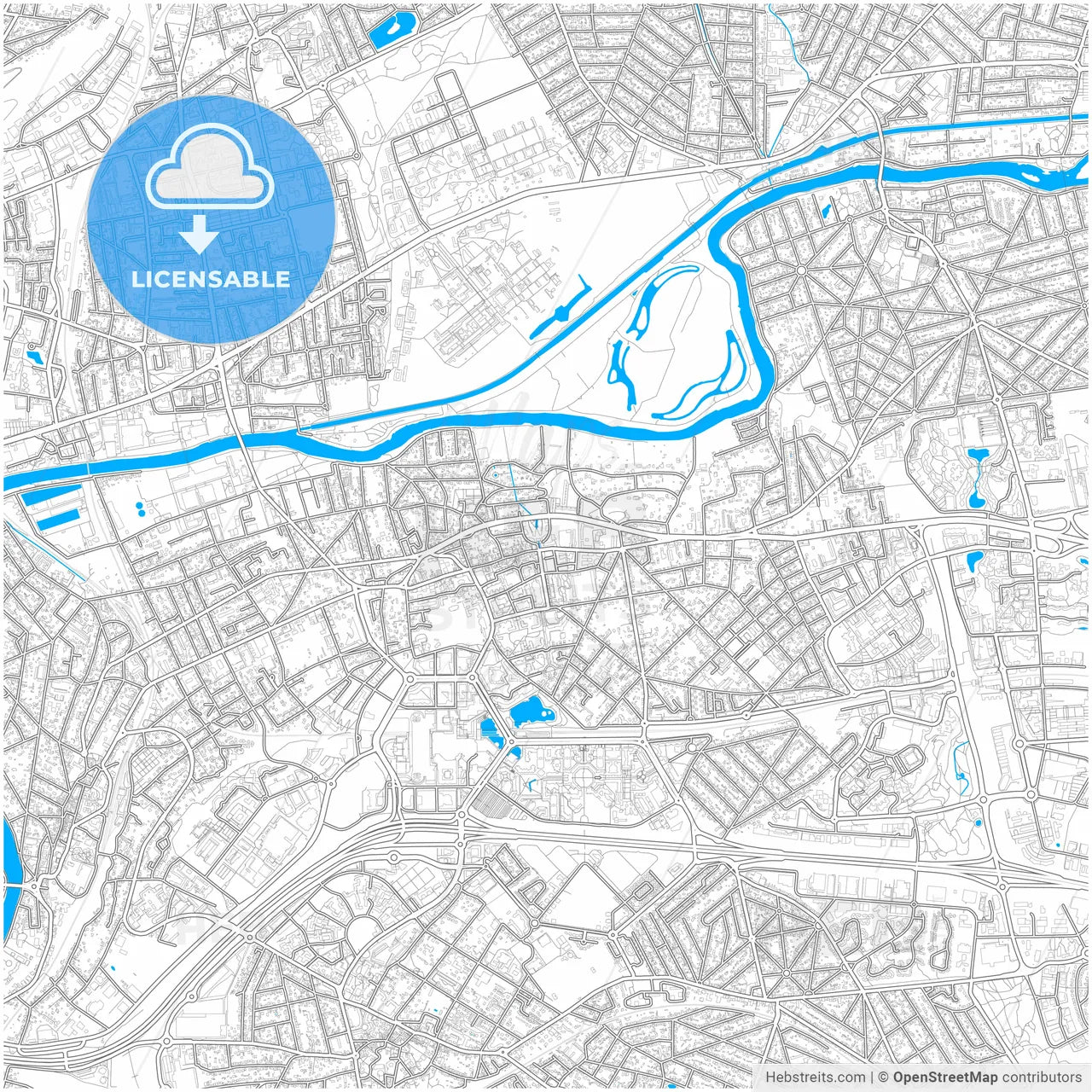 Noisy-le-Grand, France, city map with high resolution roads.