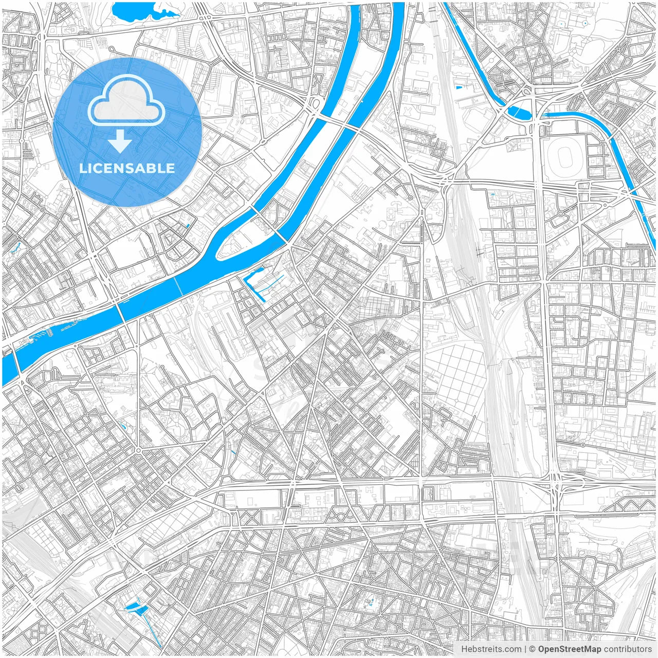 Saint-Ouen, Seine-Saint-Denis, France, city map with high resolution roads.