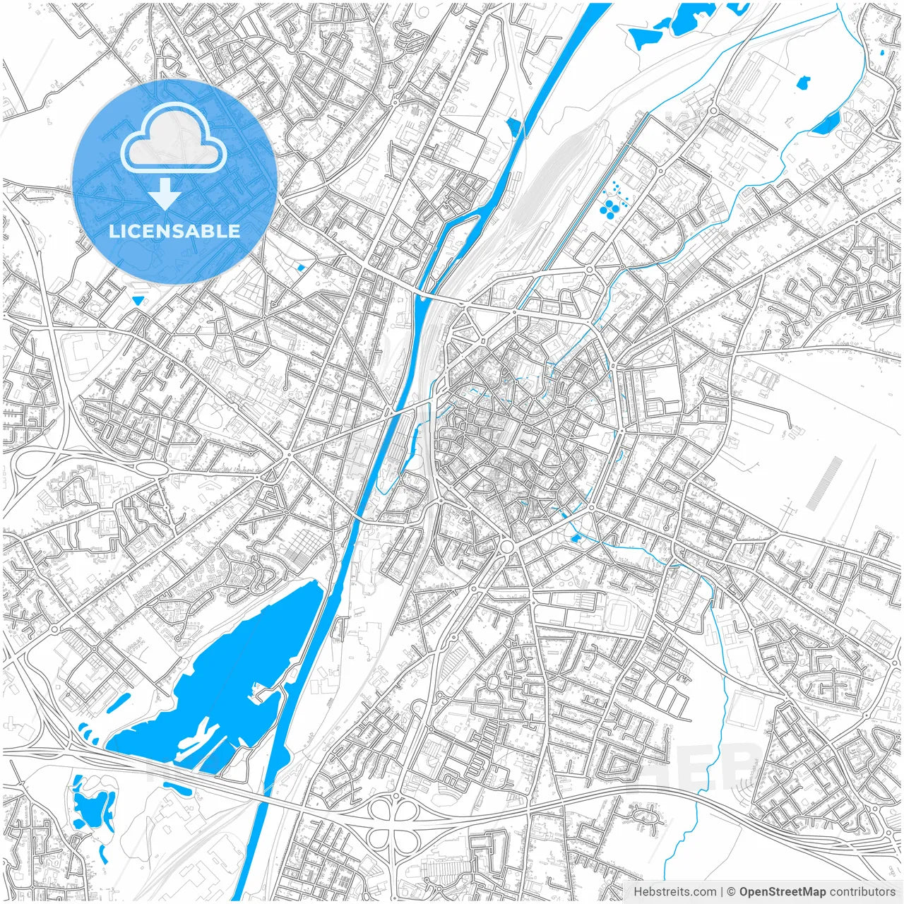 Valenciennes, Nord, France, city map with high resolution roads.