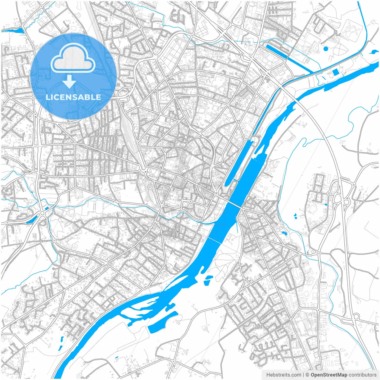 Roanne, Loire, France, city map with high resolution roads.