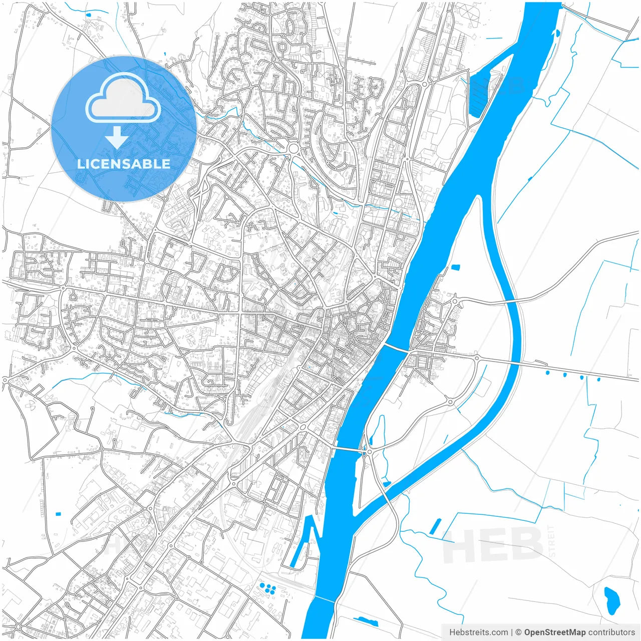 Mâcon, Saône-et-Loire, France, city map with high resolution roads.